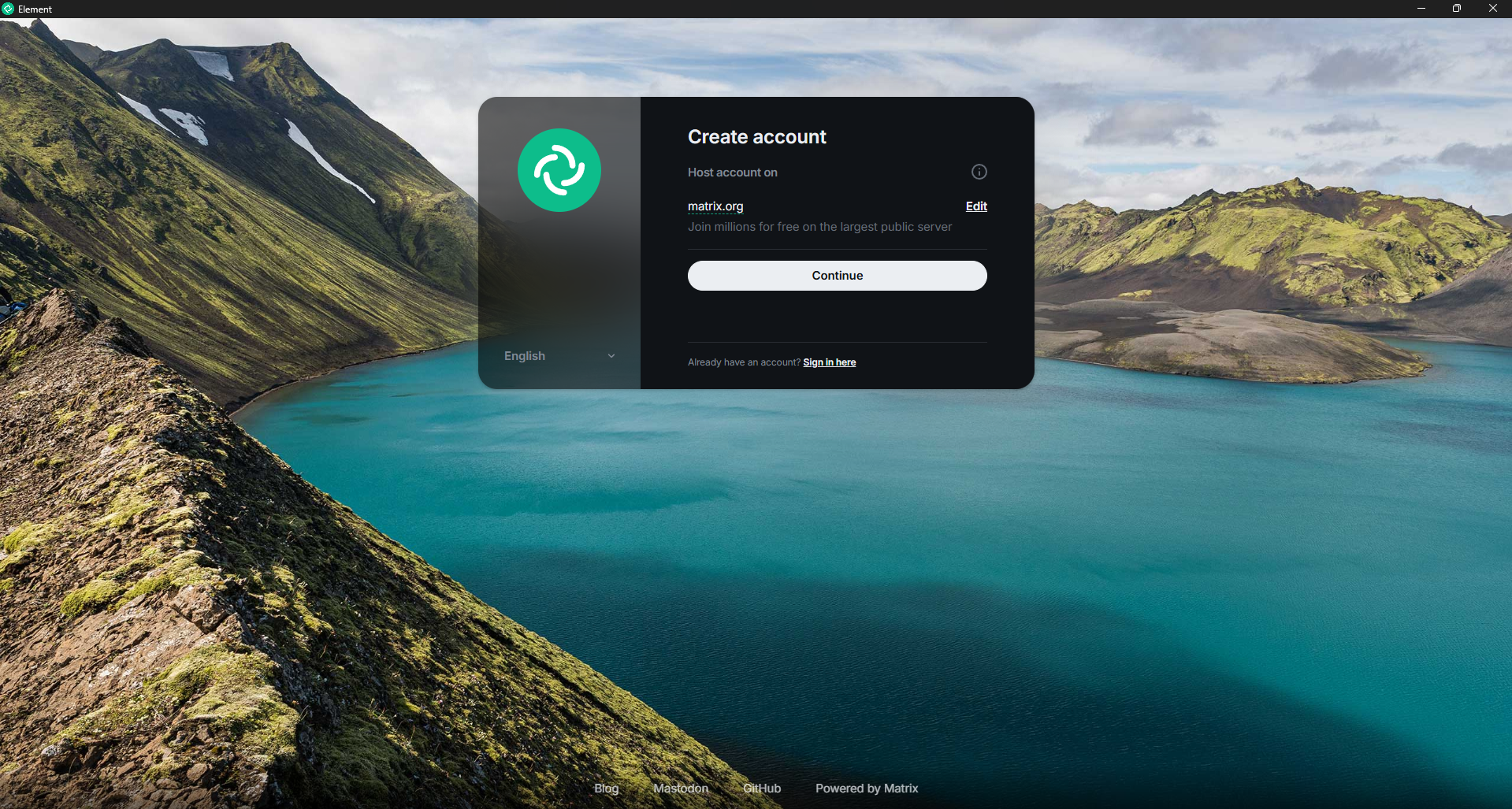 Element Desktop: Edit homeserver